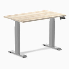 Desky Dual Mini Sit Stand Desk, Classic Oak desktop, Grey frame