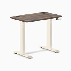 Desky Dual Mini Sit Stand Desk, Jarrah Legno desktop, Wheat frame