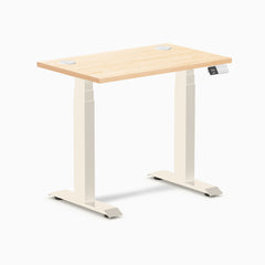 Desky Dual Mini Hardwood Sit Stand Desk, Maple desktop, Wheat frame