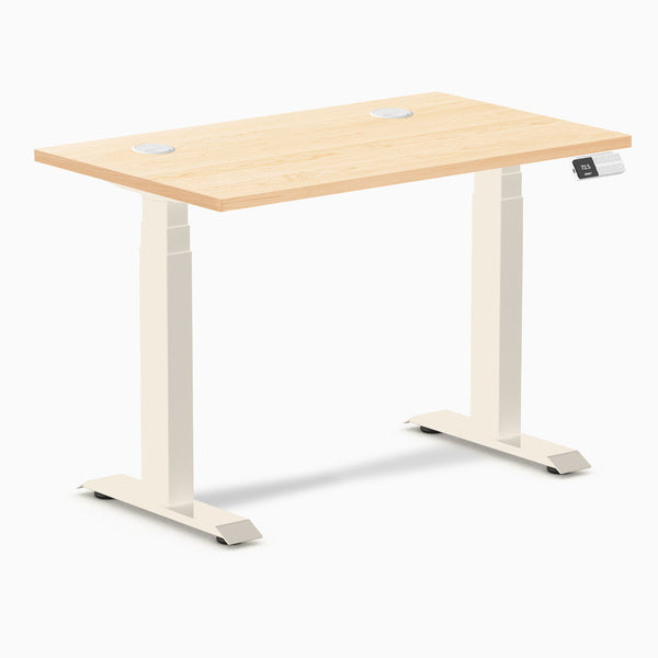 Desky Dual Mini Hardwood Sit Stand Desk, Maple desktop, Wheat frame
