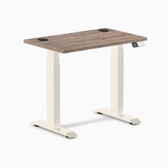 Desky Dual Mini Sit Stand Desk, Natural Walnut desktop, Wheat frame