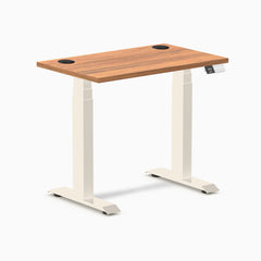 Desky Dual Mini Sit Stand Desk, Prime Oak desktop, Wheat frame