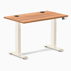 Desky Dual Mini Sit Stand Desk, Prime Oak desktop, Wheat frame
