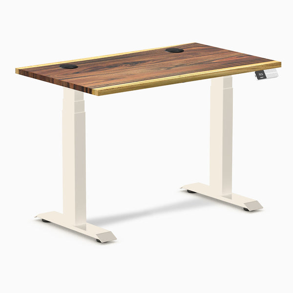 Desky Dual Mini Hardwood Sit Stand Desk, Saman desktop, Wheat frame