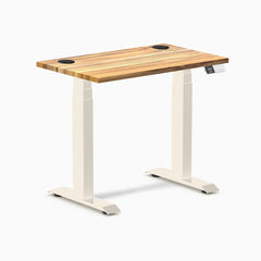 Desky Dual Mini Hardwood Sit Stand Desk, Teak desktop, Wheat frame