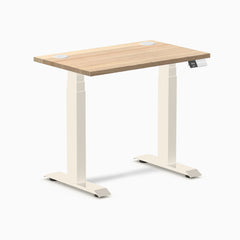 Desky Dual Mini Hardwood Sit Stand Desk, White Ash desktop, Wheat frame
