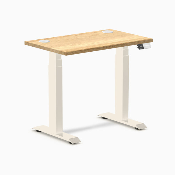 Desky Dual Mini Hardwood Sit Stand Desk, White Oak desktop, Wheat frame