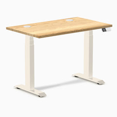 Desky Dual Mini Hardwood Sit Stand Desk, White Oak desktop, Wheat frame