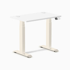 Desky Dual Mini Sit Stand Desk, White desktop, Wheat frame