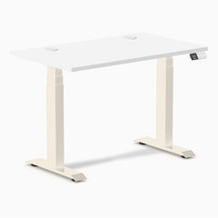 Desky Dual Mini Sit Stand Desk, White desktop, Wheat frame