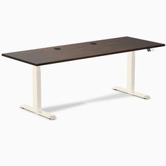 Desky Dual Rubberwood Sit Stand Desk, Dark Walnut desktop, Wheat frame