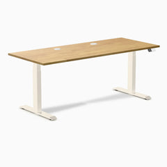 Desky Dual Rubberwood Sit Stand Desk, Light Oak desktop, Wheat frame