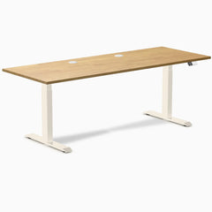 Desky Dual Rubberwood Sit Stand Desk, Light Oak desktop, Wheat frame