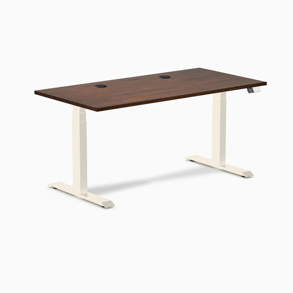 Desky Dual Rubberwood Sit Stand Desk, Red Walnut desktop, Wheat frame