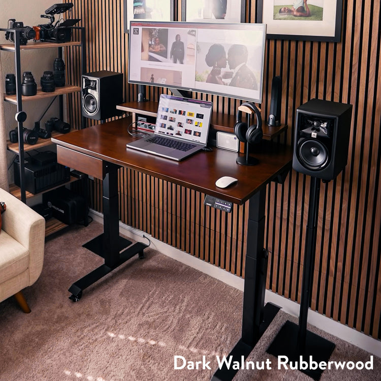 Bureau double assis-debout en bois d'hévéa Desky