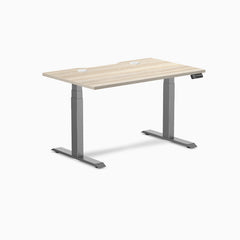 Desky Dual Scalloped Laminate Sit Stand Desk, Classic Oak desktop, Space Grey frame