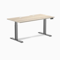 Desky Dual Scalloped Laminate Sit Stand Desk, Classic Oak desktop, Space Grey frame