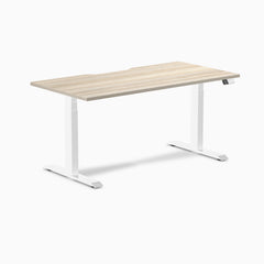 Desky Dual Scalloped Laminate Sit Stand Desk, Classic Oak desktop, White frame