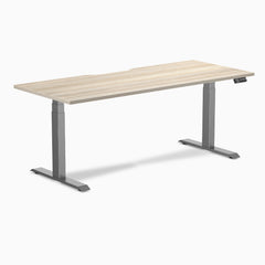 Desky Dual Scalloped Laminate Sit Stand Desk, Classic Oak desktop, Space Grey frame