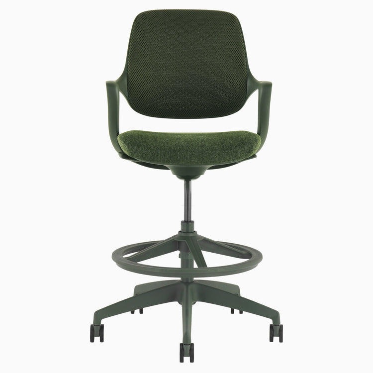 Wheeled dark green drafting chair 