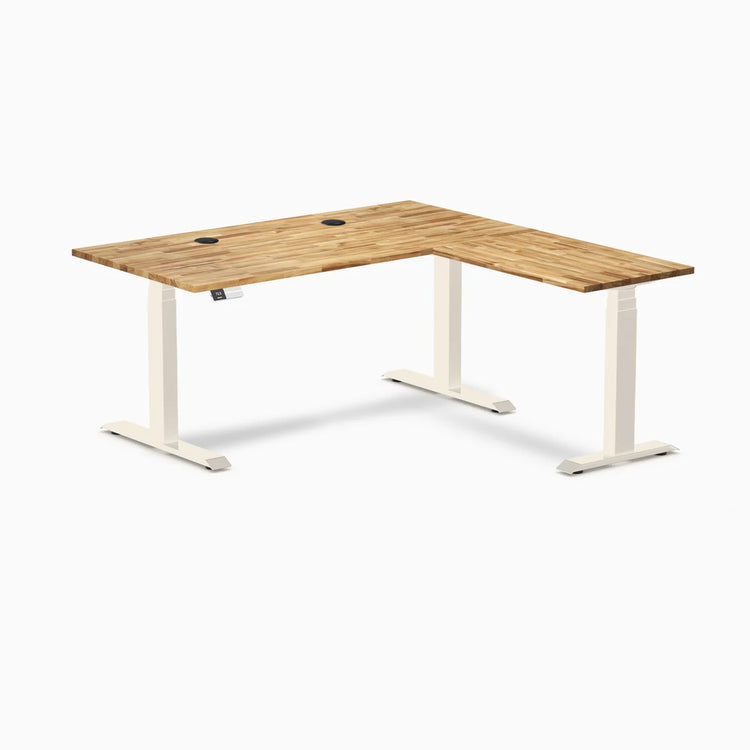 Bureau assis-debout en forme de L en bois dur Desky