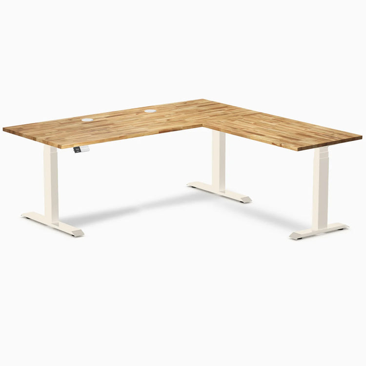 Bureau assis-debout en forme de L en bois dur Desky