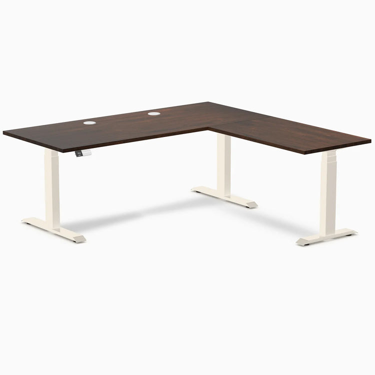 Desky Rubberwood L-Shape Sit Stand Desk