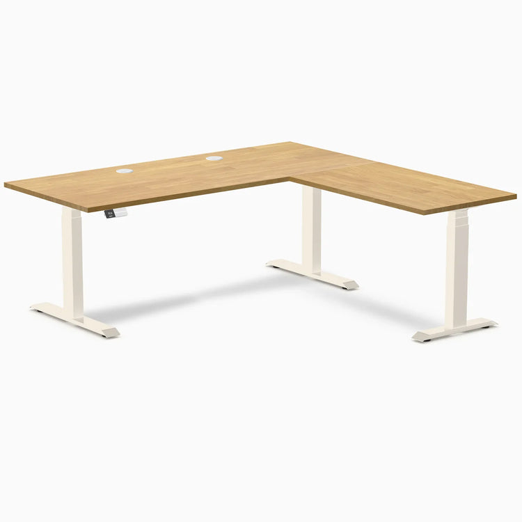 Desky Rubberwood L-Shape Sit Stand Desk