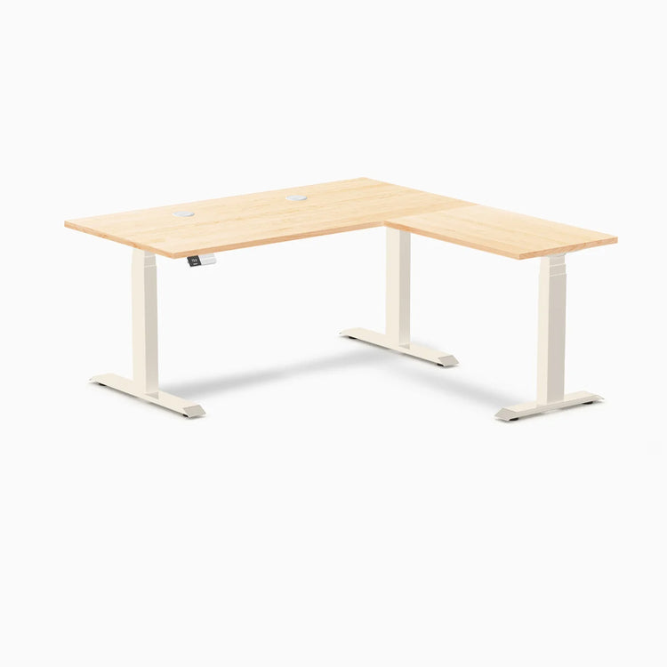 Bureau assis-debout en forme de L en bois dur Desky