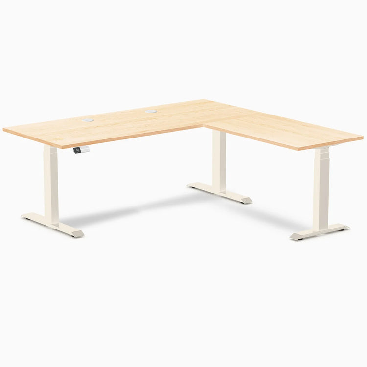 Bureau assis-debout en forme de L en bois dur Desky