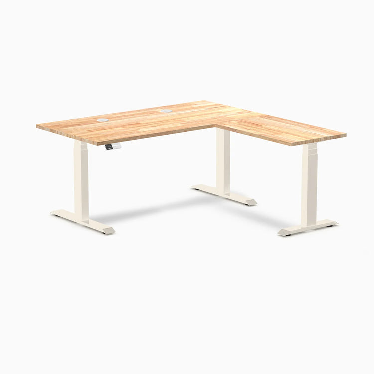 Desky Rubberwood L-Shape Sit Stand Desk