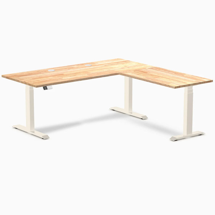 Desky Rubberwood L-Shape Sit Stand Desk