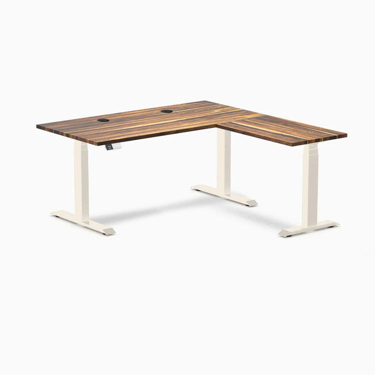 Bureau assis-debout en forme de L en bois dur Desky