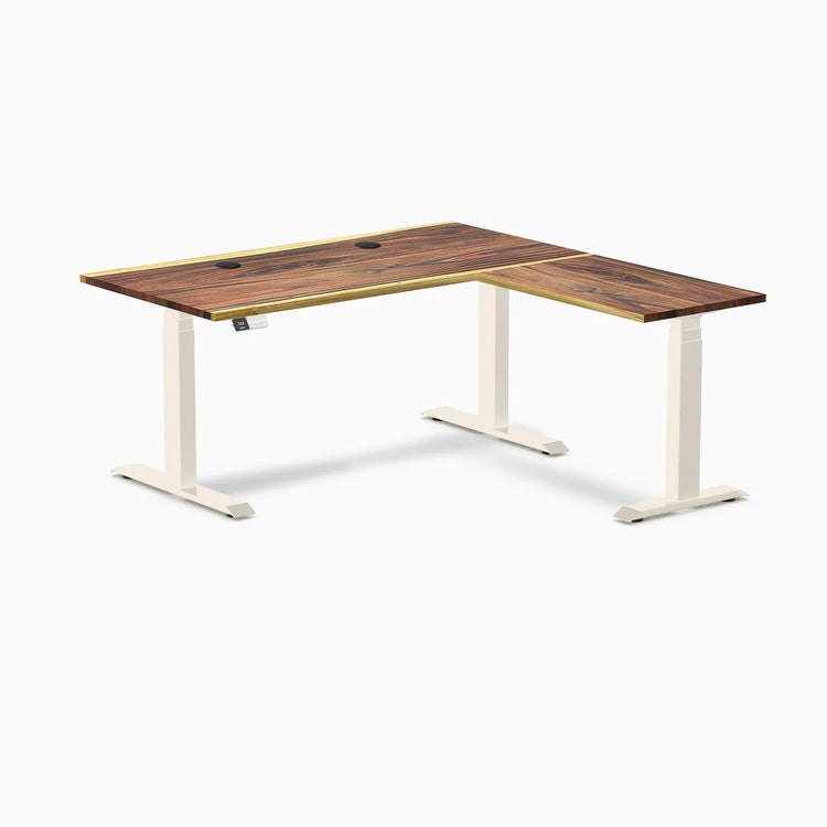 Bureau assis-debout en forme de L en bois dur Desky