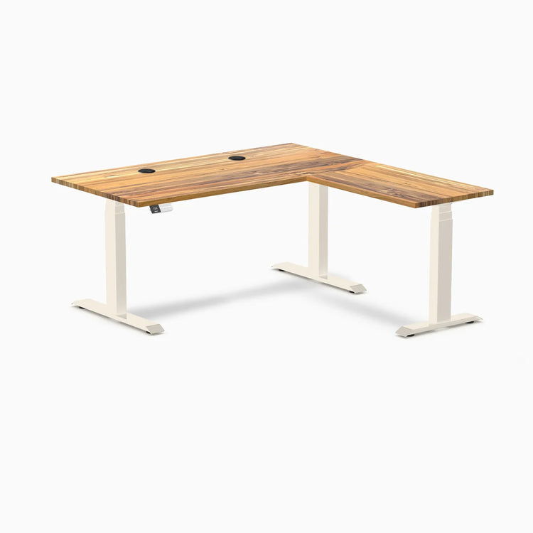 Bureau assis-debout en forme de L en bois dur Desky