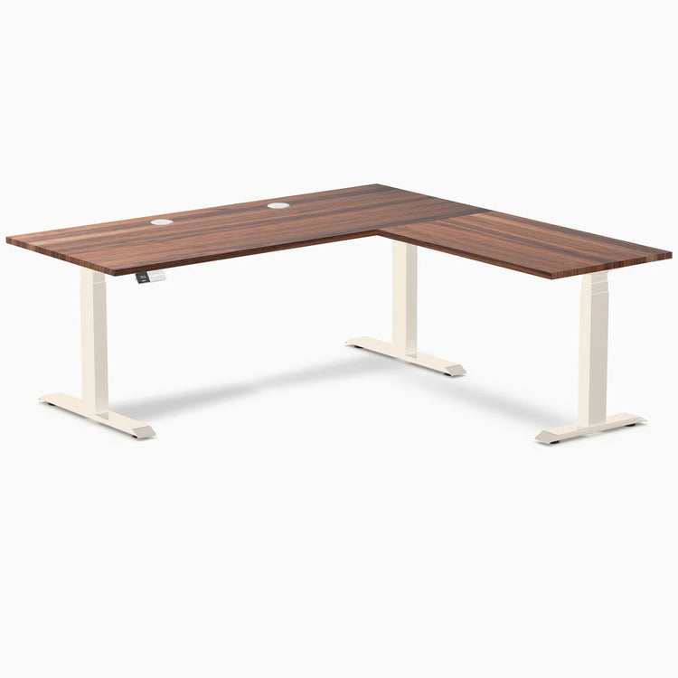 Bureau assis-debout en forme de L en bois dur Desky
