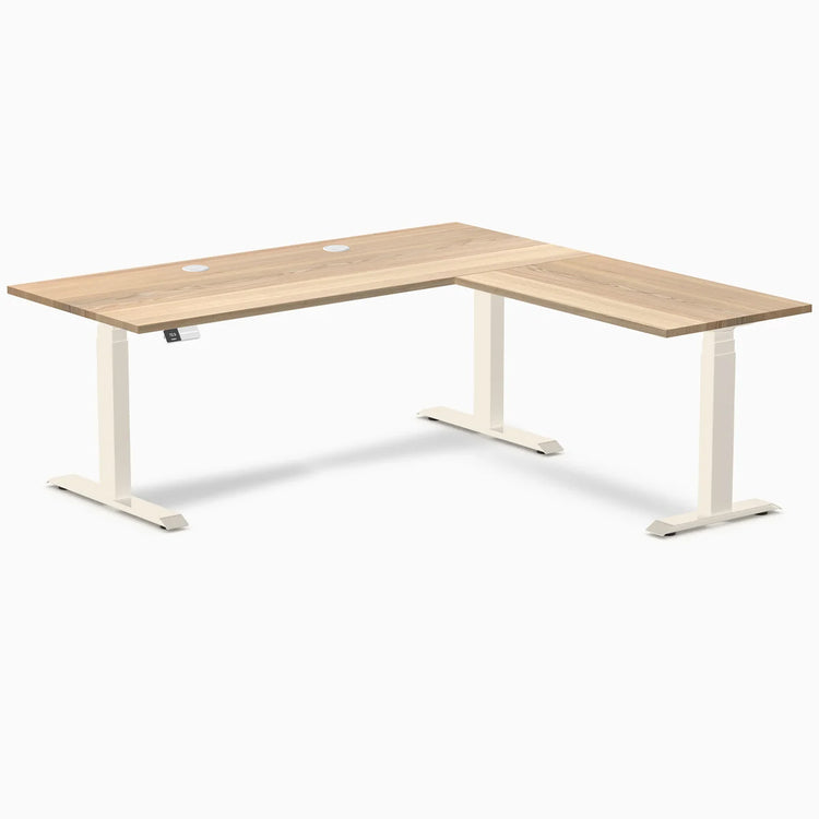 Bureau assis-debout en forme de L en bois dur Desky