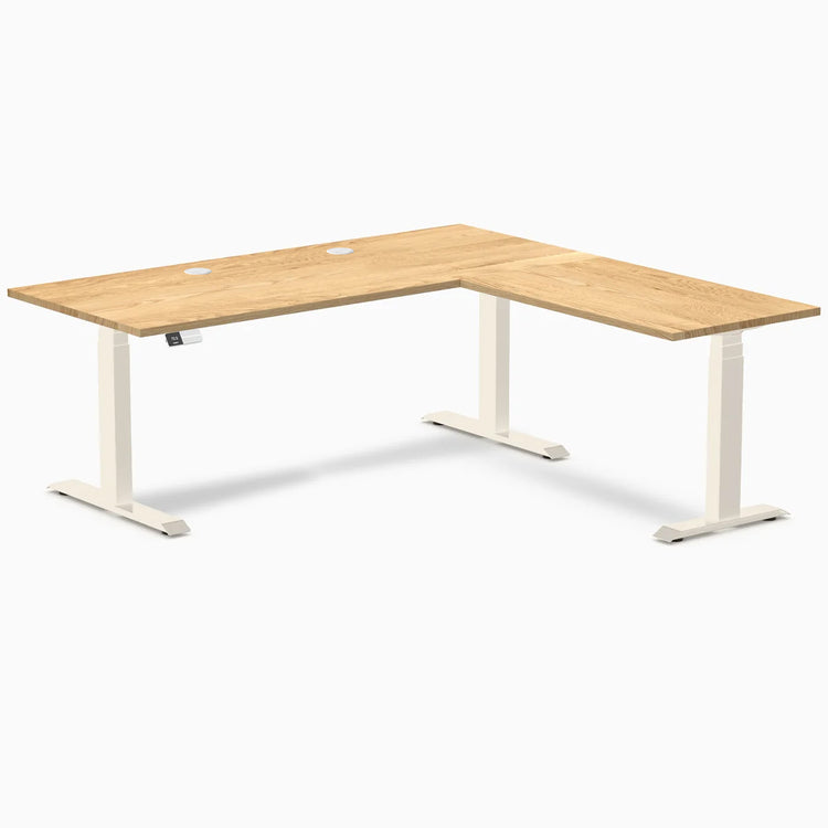 Bureau assis-debout en forme de L en bois dur Desky