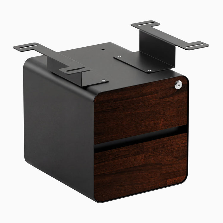 Desky minimal under desk cabinet black frame, dark walnut front