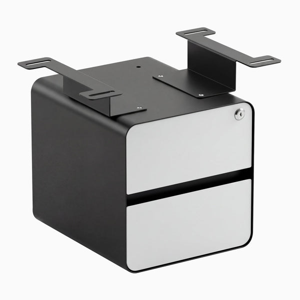 Desky minimal under desk cabinet black frame, white front