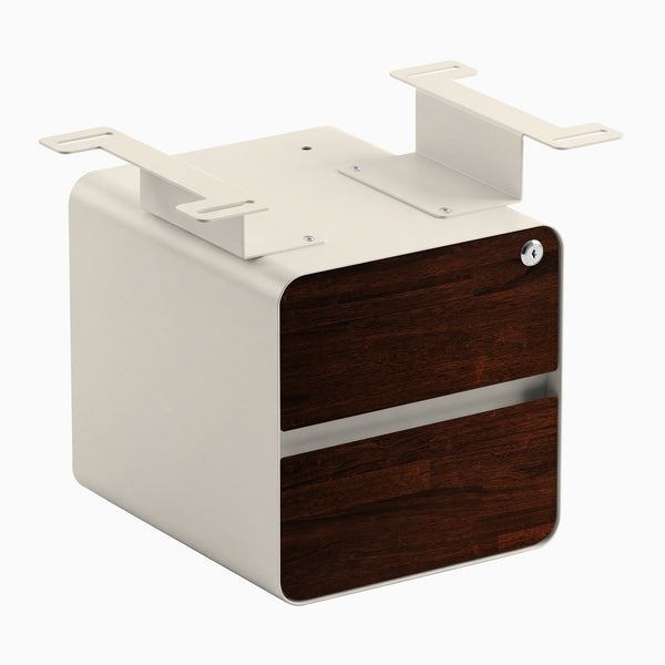 Desky Minimal Under Desk Cabinet, Dark Walnut Rubberwood, Wheat frame