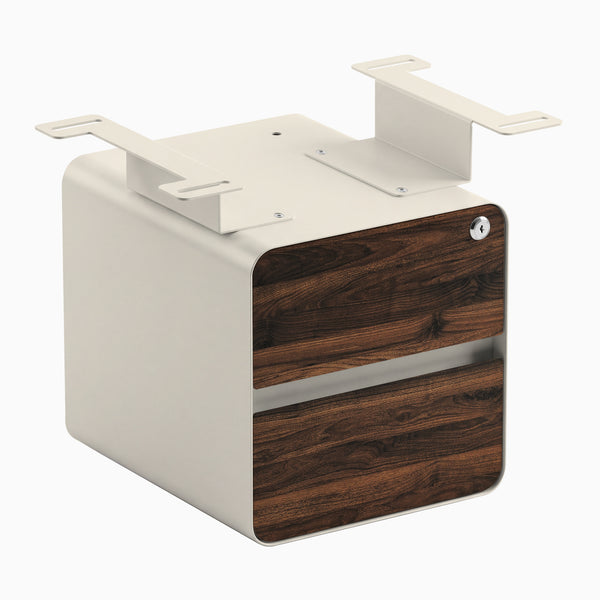 Desky Minimal Under Desk Cabinet, Jarrah Legno Laminate, Wheat frame