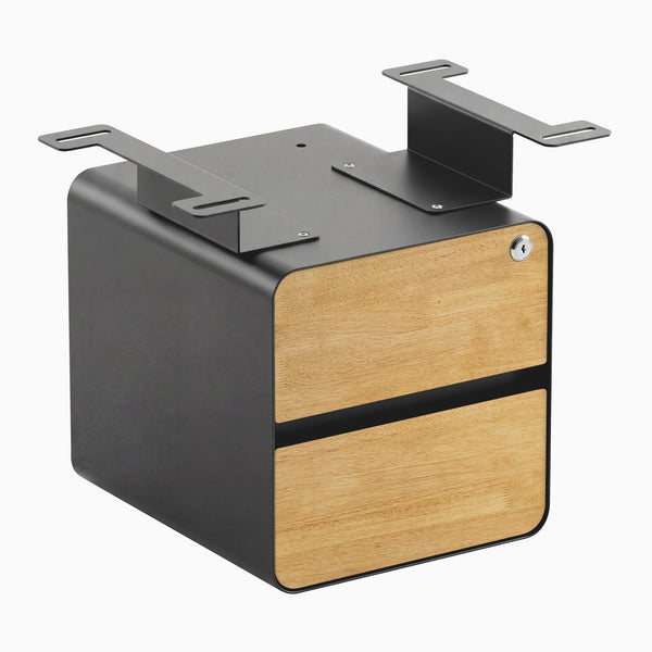 Desky Minimal Under Desk Cabinet, Light Oak Rubberwood, Space Grey frame