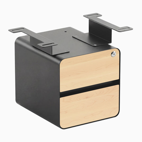 Desky Minimal Under Desk Cabinet, Maple Hardwood, Space Grey frame