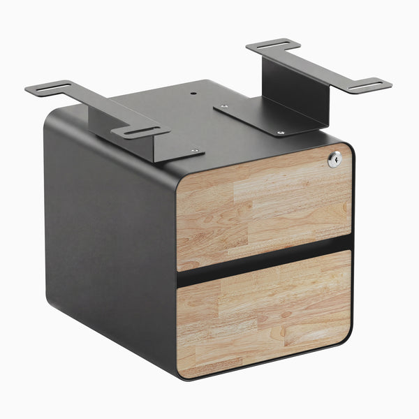 Desky Minimal Under Desk Cabinet, Natural Rubberwood, Space Grey frame