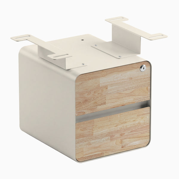 Desky Minimal Under Desk Cabinet, Natural Rubberwood, Wheat frame