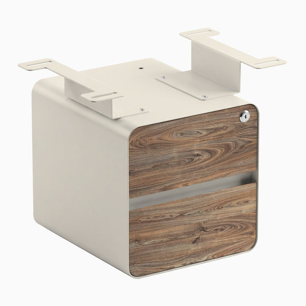 Desky Minimal Under Desk Cabinet, Natural Walnut Laminate, Wheat frame