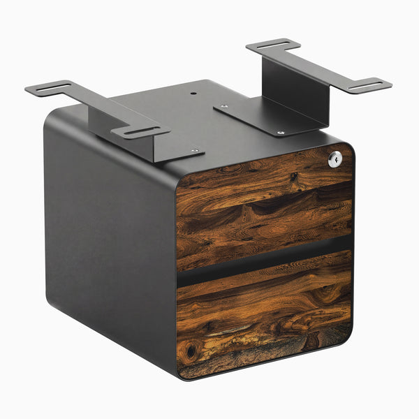 Desky Minimal Under Desk Cabinet, Pheasantwood Hardwood, Space Grey frame