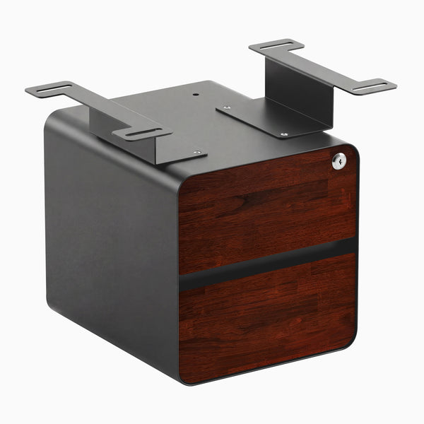 Desky Minimal Under Desk Cabinet, Red Walnut Rubberwood, Space Grey frame