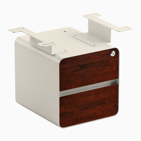 Desky Minimal Under Desk Cabinet, Red Walnut Rubberwood, Wheat frame